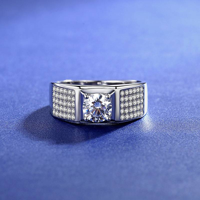 Hopeatimanttikorut muoti Moissanite miesten sormus Sterlinghopea Tähtitaivas Leveä timanttisormus_voghion.com