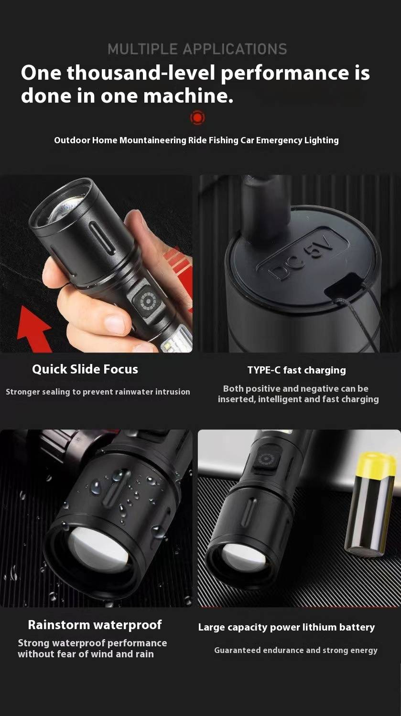 Multifunktions-LED-Taschenlampe – Leistungsstarkes, zoombares COB-Seitenlicht mit Laserstrahl, tragbare taktische Taschenlampe für Outdoor, Camping, Notfälle_voghion.com