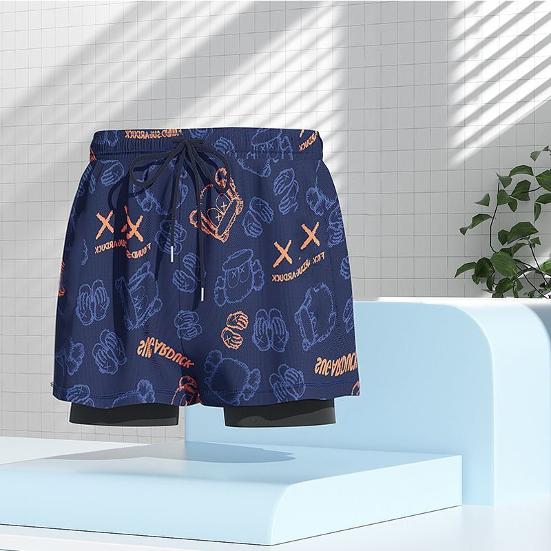 Maillot de bain deux pièces à la mode, grande taille, à angle plat, imprimé anti-embarras, short de natation sportif, température Quan_voghion.com