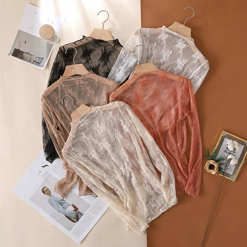 Women's Clothing New High End Lace Bottoming Shirt For Women In Spring And Autumn Tight Long Sleeved Mesh Tops Sexy Inner Shirt_voghion.com