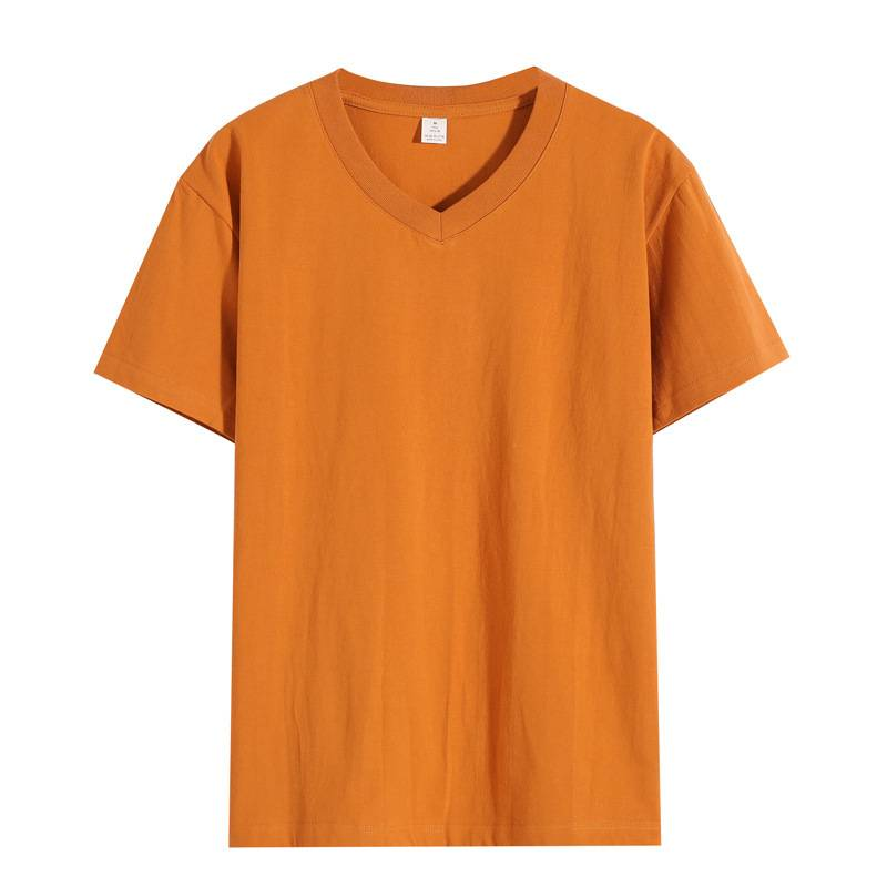 210 g Herren-Sommer-Basisschicht aus reiner Baumwolle mit einfarbigem Hühnerherz-Ausschnitt, lockeres T-Shirt mit halben Ärmeln, japanischer Stil_voghion.com