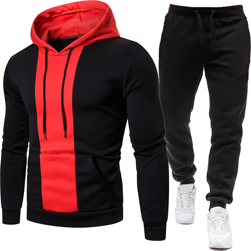 Men's Winter Fleece-Lined Hoodie & Jogger Set - Sporty Color Block Pullover With Pants - Warm Casual Outfit For Gym, Running, Streetwear_voghion.com
