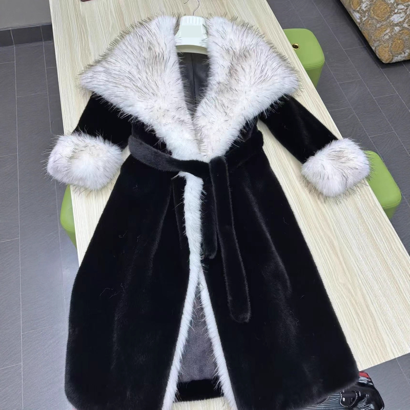 Luxuriöser Kunstpelzmantel für Damen, eleganter V-Ausschnitt, langer Mantel, weiche Winterjacke, modische Oberbekleidung, Kunstpelzmäntel_voghion.com