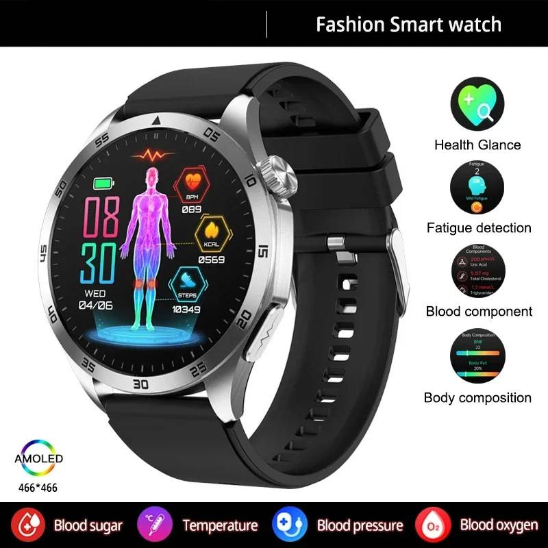 Bluetooth Arama, Kalp Atış Hızı, Kan Şekeri ve EKG İzleme, AMOLED Ekran, Erkekler ve Kadınlar İçin Su Geçirmez Fitness Takip Cihazı Özellikli ET485 Akıllı Saat_voghion.com