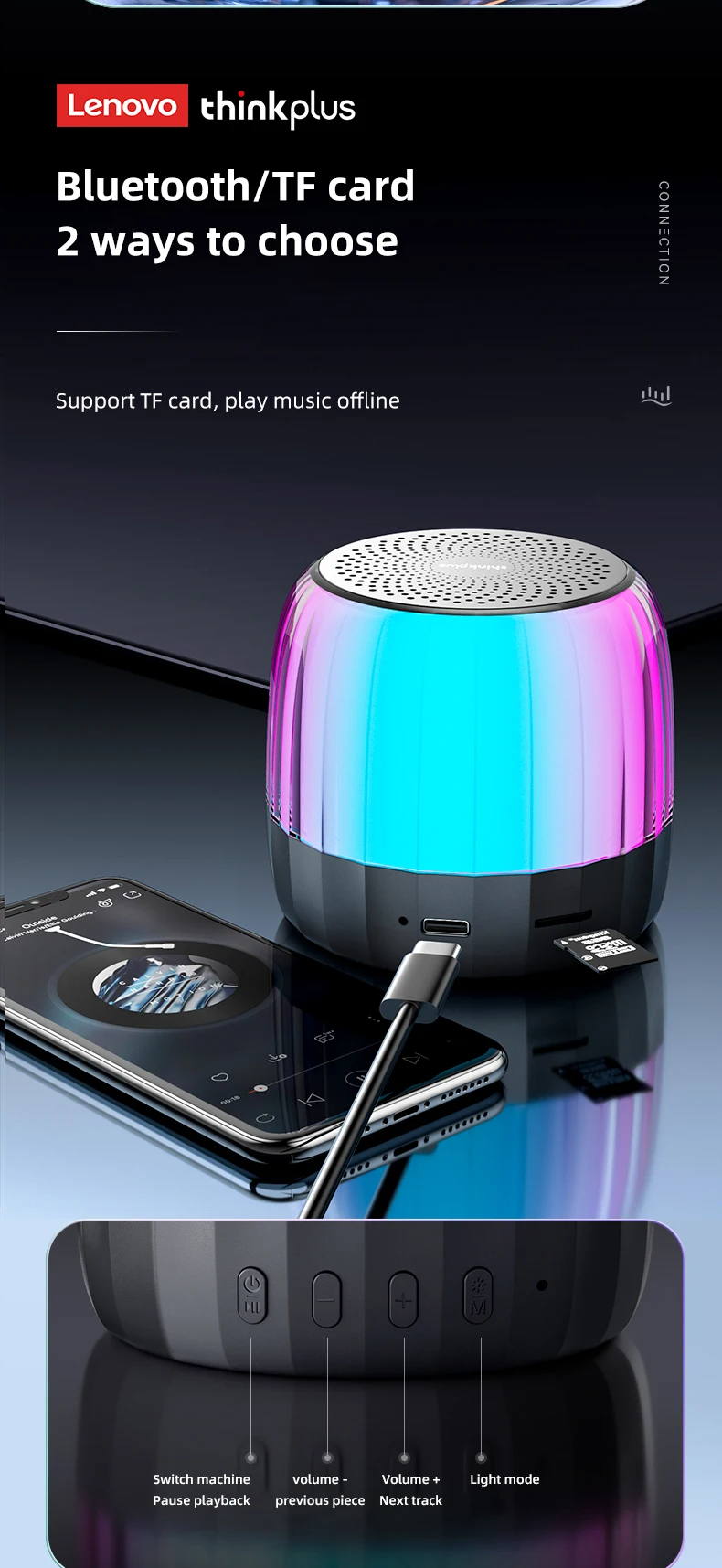 Original Lenovo K3 Plus Wireless Bluetooth Speaker Portable Music Player Cool RGB SoundBox Low Latency HiFi Stereo Loudspeaker_voghion.com