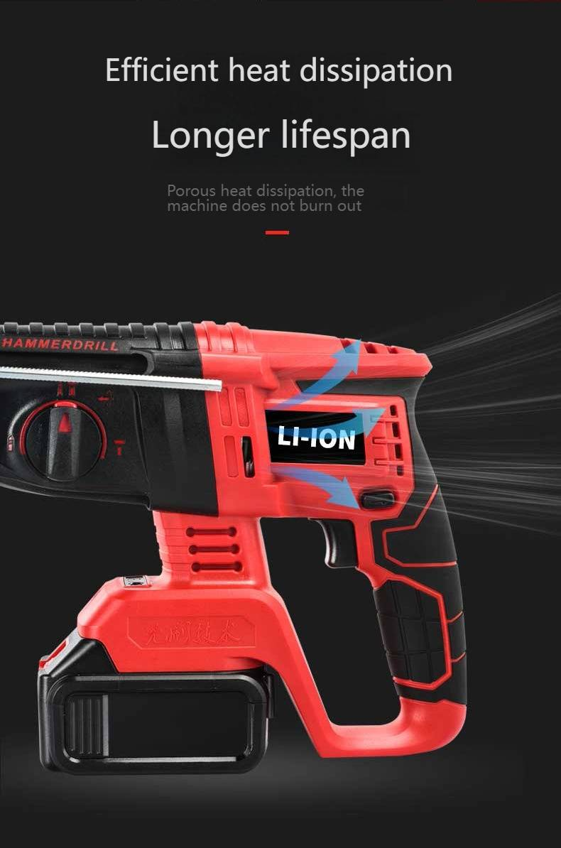 CD26-4 Brushless Cordless Hammer Drill With Lithium Battery - High Power Industrial Rotary Hammer For Heavy Duty Drilling & Chiseling_voghion.com