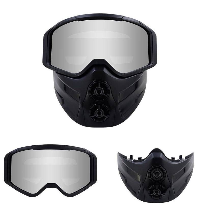 Unisex Motorcycle Goggles With Detachable Face Mask - Black Frame & Interchangeable Lenses For Off-Road, Cycling, And Outdoor Sports_voghion.com