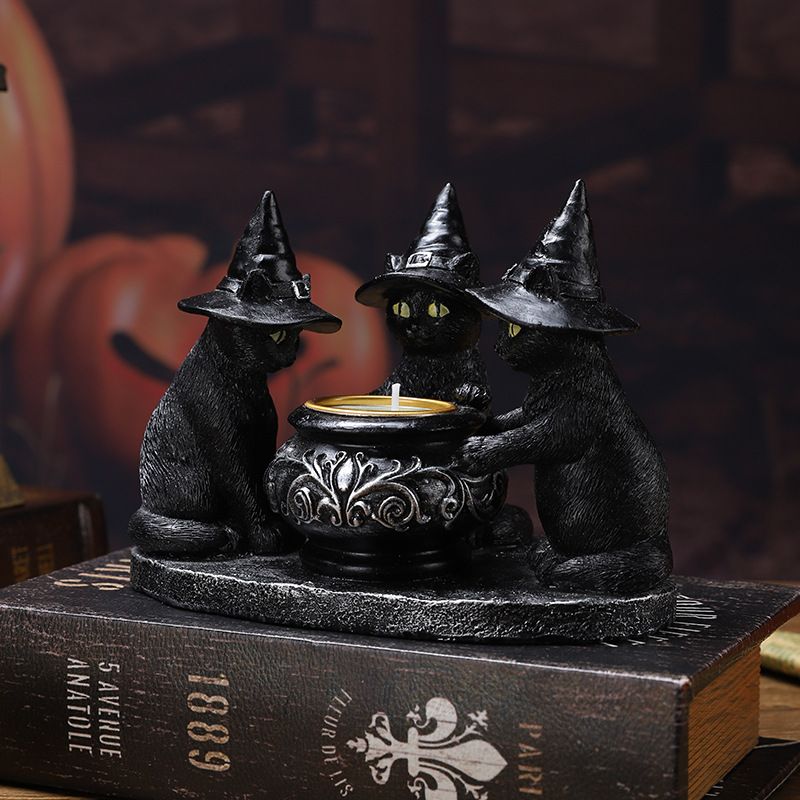Halloween Candlestick Ornaments Ghost Festival Ghost Wizard Magic Cat Skull Halloween Atmosphere Decoration Props_voghion.com