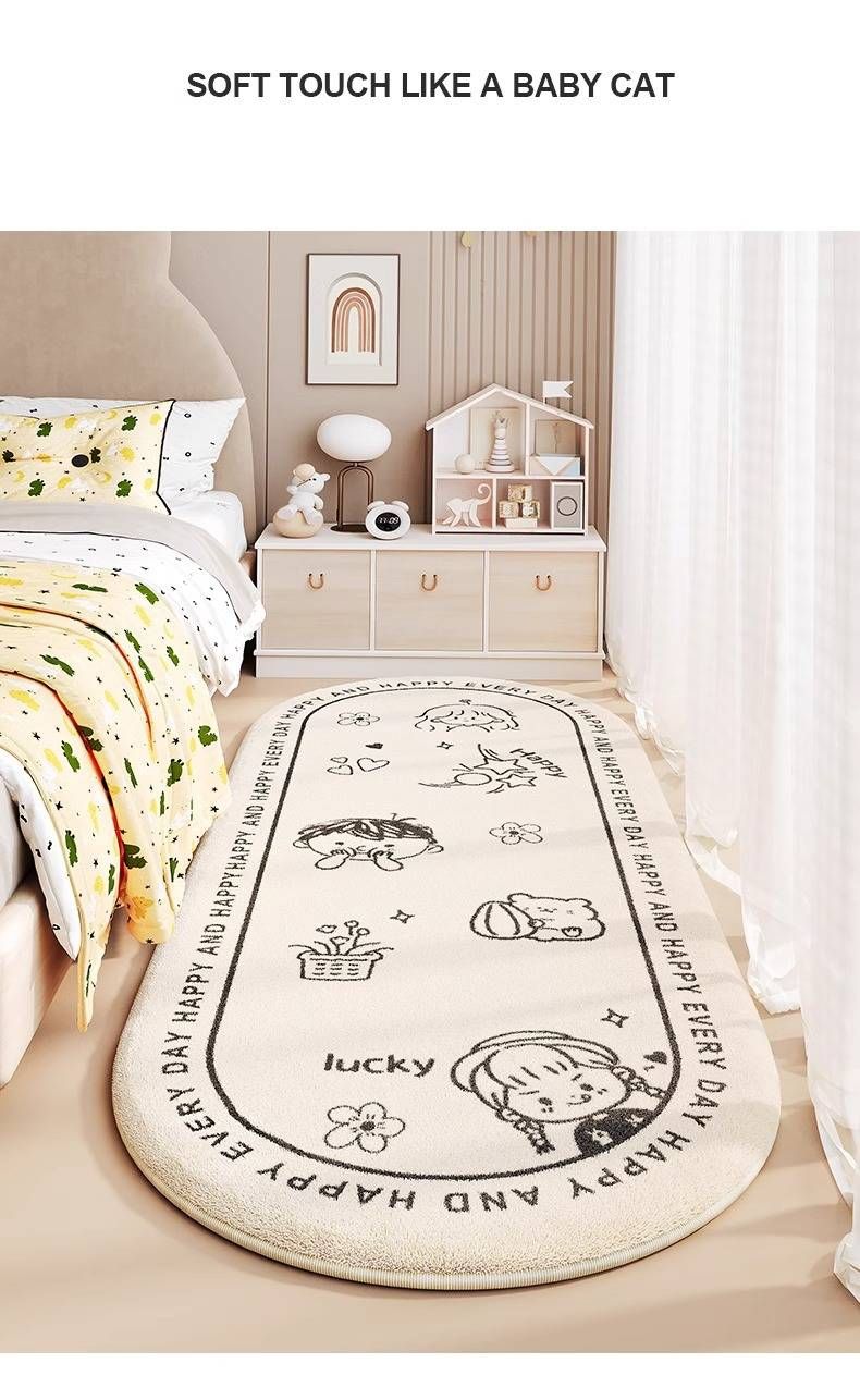 Tappeto per bambini in stile principessa - Tappetino da comodino ovale antiscivolo con stampa floreale e animali, tappeto lavabile in lavatrice per la cameretta delle bambine_voghion.com