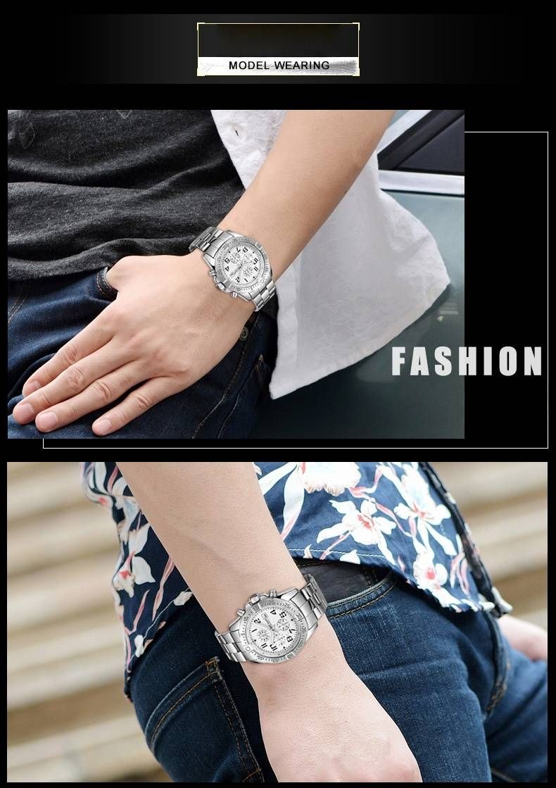 Orologio cronografo da uomo in acciaio inossidabile - Orologio da lavoro sottile da 35 mm con data e resistenza all'acqua fino a 30 m_voghion.com