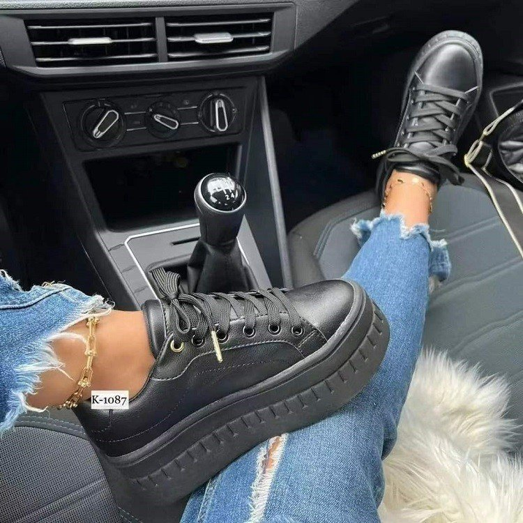 Pantofi sport cu talpă groasă, mărime mare, cu dantelă, culoare solidă, stil sport, pantofi cu talpă platformă pentru femei, culoare solidă, comerț exterior european și american_voghion.com