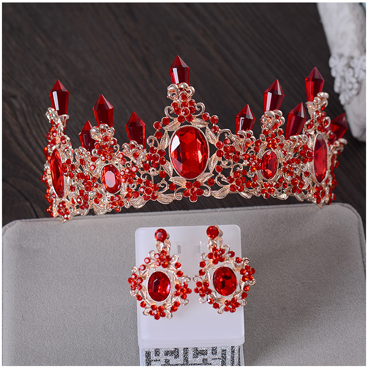 Brud koreansk lila kristallpelare stor krona tiara set bröllop drottning håraccessoarer barock krona_voghion.com