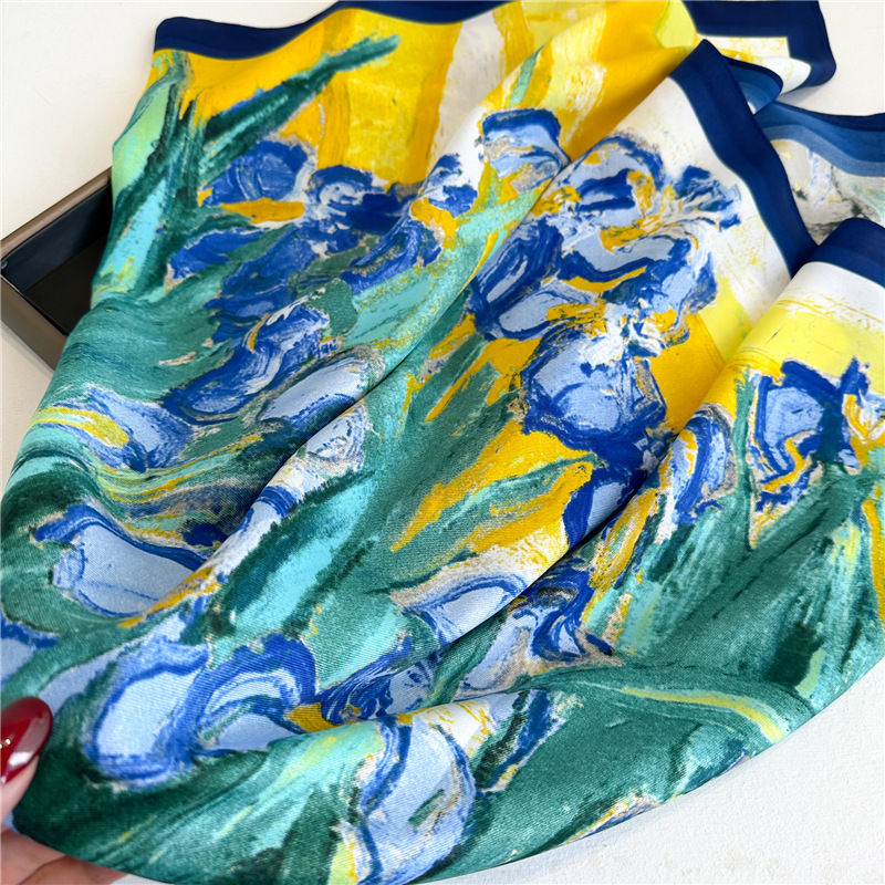 Tulpenblüten-Schal, großer Schal, 90 cm, Seidenschal, Samt-Twill, Frühling/Sommer, Tourismus-Schal, Sonnenschutz, einfach_voghion.com