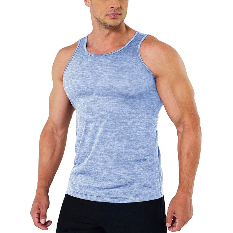 Neue Sommer-Fitness-, Sport- und Freizeitweste in kationischer, einfarbiger, schnell trocknender Weste mit Rundhalsausschnitt für Herren_voghion.com