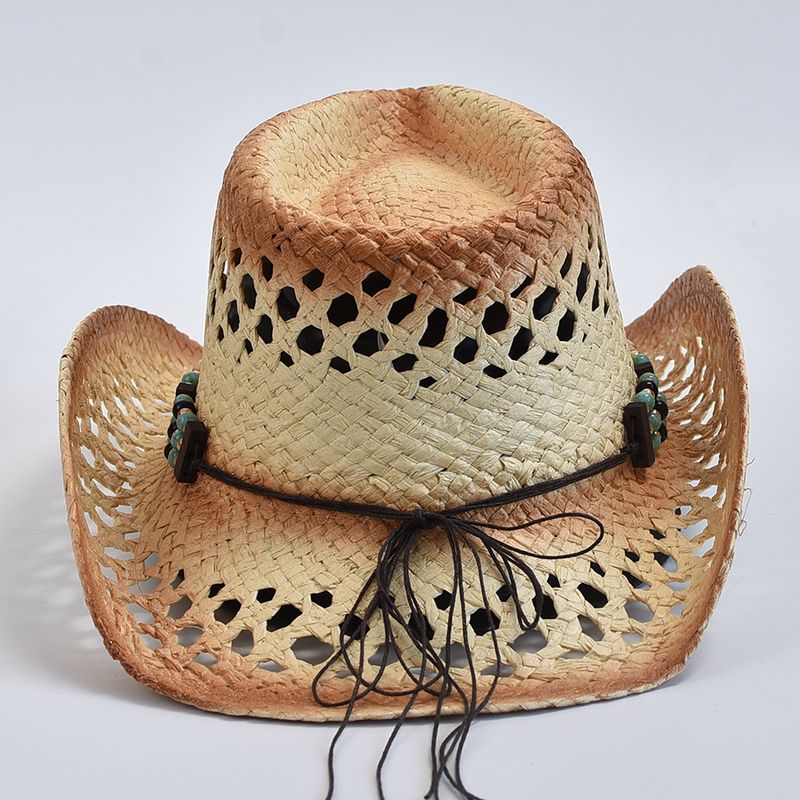Moda Nuovo Naturale Paglia Moda Scavato Western Cowboy per Donne Uomini Estate Spiaggia Parasole Cappello da Sole_voghion.com