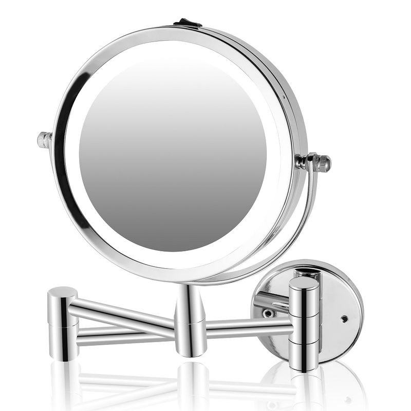 Miroir de maquillage mural à LED grossissant 5X, rotatif à 360°, éclairé, extensible, pivotant, cosmétique, avec lumière_voghion.com