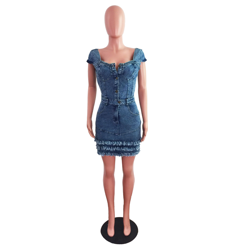 Robe en jean slim à la mode pour femmes, avec franges_voghion.com