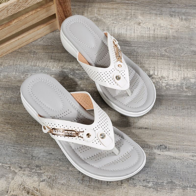 Strandsandalen mit Metallschnalle, Damen-Keilabsatz, modische, lässige Damen-Sandalen_voghion.com