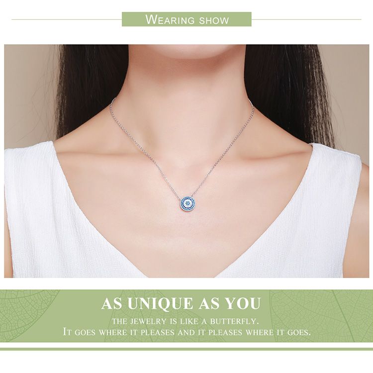 Fashion WOSTU Genuine S Sterg Sier Geometry Round Chic Blue Eye Pendent & Necklace For Women Trendy Jewelry Accessories CQN099_voghion.com