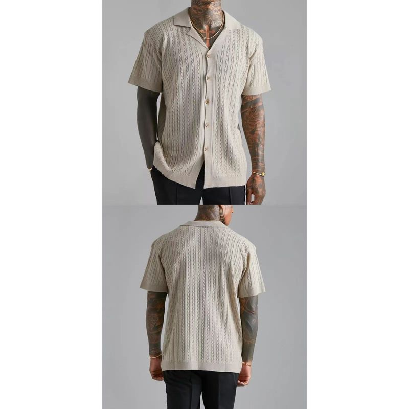 Pulls tricotés pour hommes, nouveaux hauts d'été de couleur unie, manches courtes, revers ajouré, respirant_voghion.com