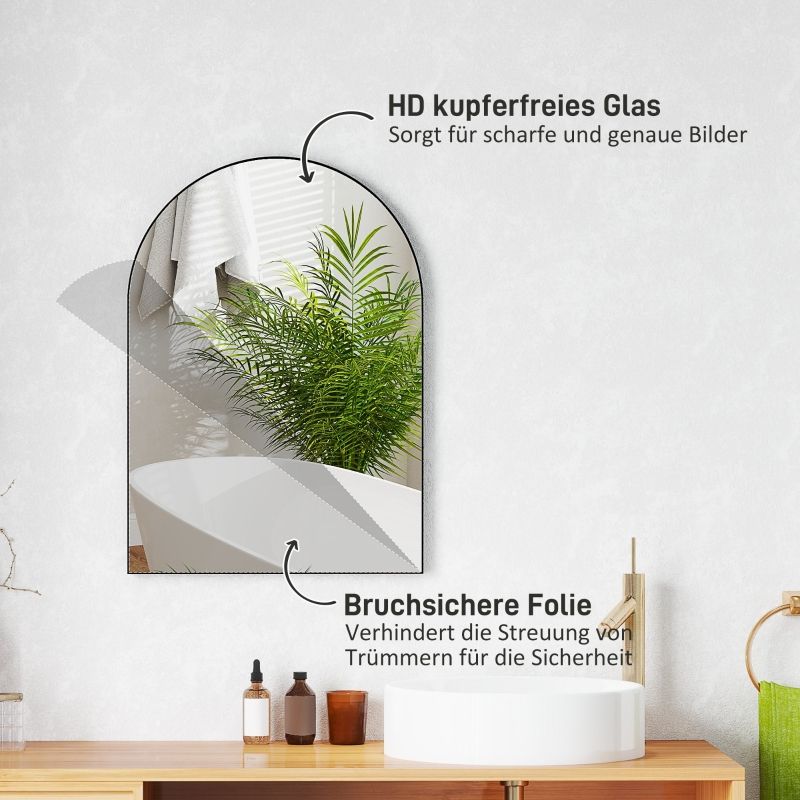 Gebogener Badezimmerspiegel, 50x70 Cm, Rahmen in alluminio, Küchenspiegel, Nero_voghion.com