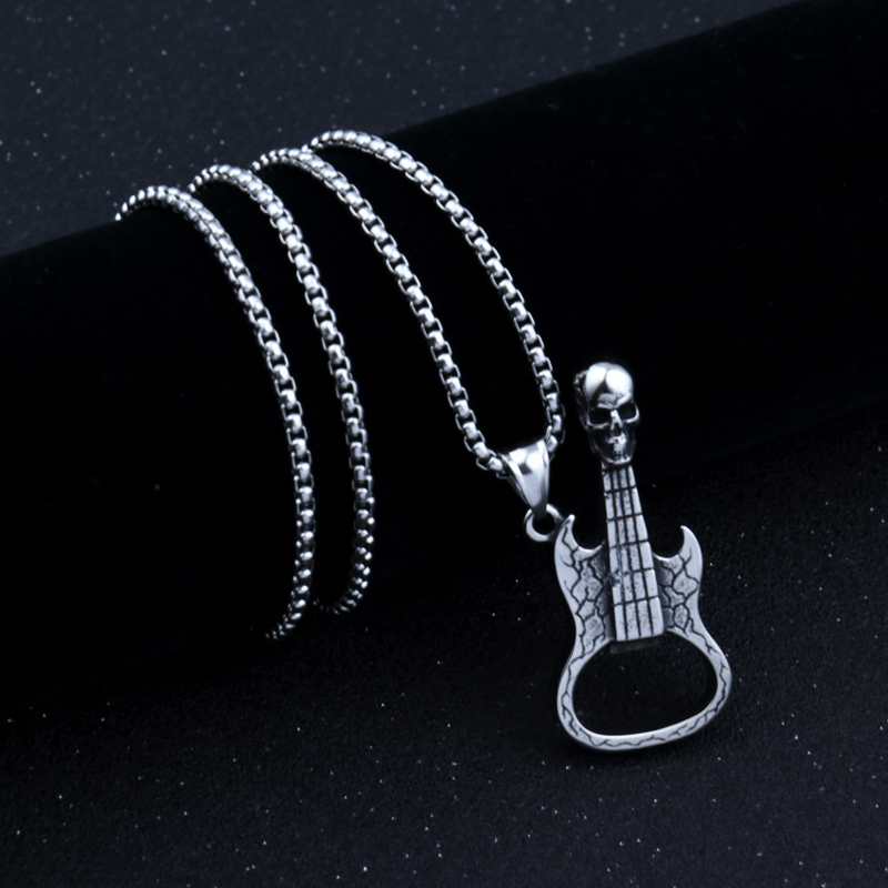 Vintage Skull Guitar Opener Pendant Necklace Men's Hip Hop Rock Personality Design Jewelry Accessories Party Gifts_voghion.com