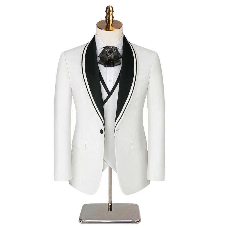 CT 【Plus Size】Men's Green Lapel Host Wedding Suit Groomsman Three-Piece Set_voghion.com