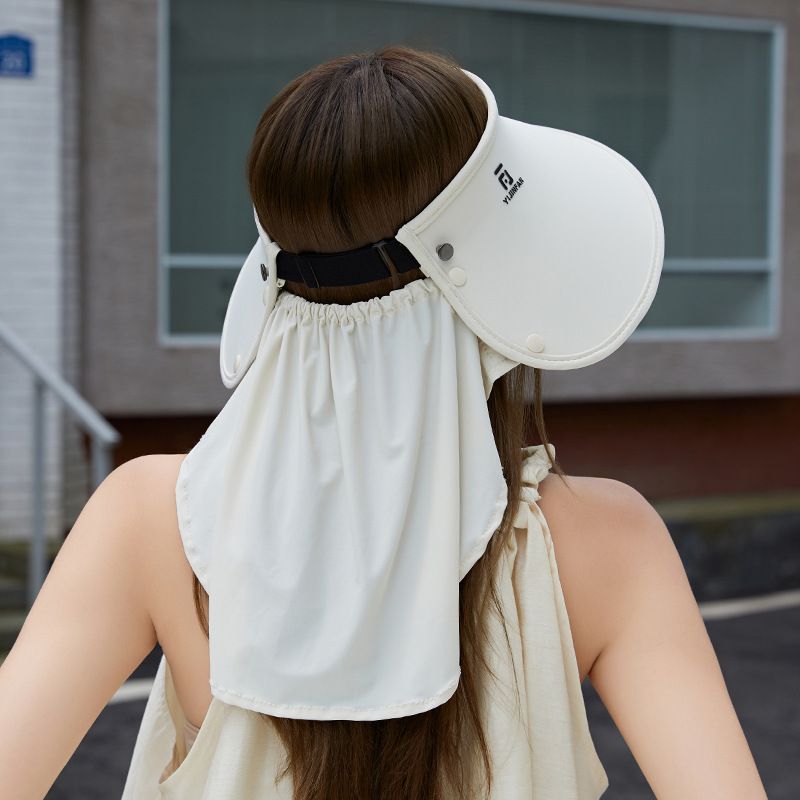 2024 New Sun Hat With Visor, Three-Piece Set, Summer Wide Brim Ice Silk Shawl, Face Mask, Sunshade, UV Protection_voghion.com