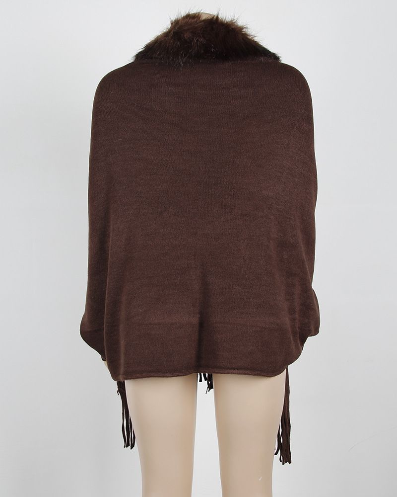 Maglione cardigan tinta unita in stile europeo e americano, autunno e inverno, con nappa e collo in pelliccia_voghion.com