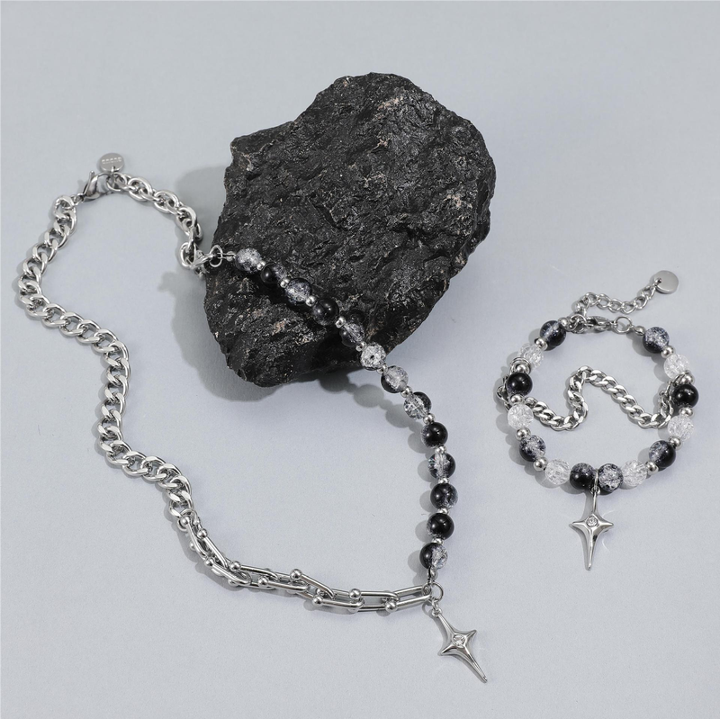 Necklace Men Necklace Hip Hop Cuban Chain Zhang Hao Style Beaded For Men And Women, High-End Trendy Men's Accessories, Titanium Steel Four-Pointed St_voghion.com