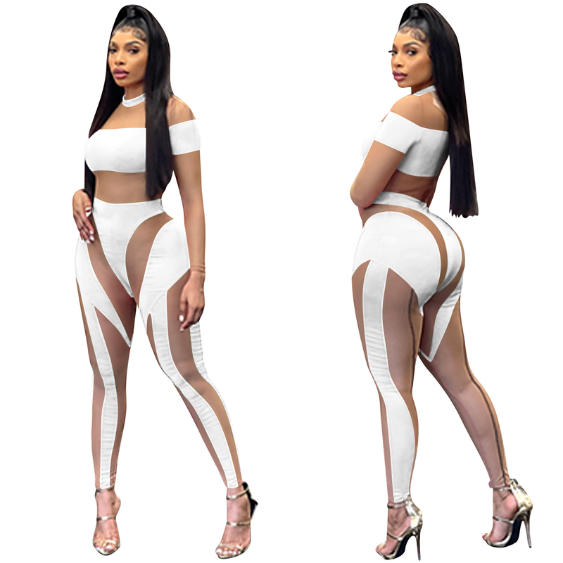 Moda feminina sexy boate malha apertada transparente calças de mangas compridas macacão vestido feminino_voghion.com
