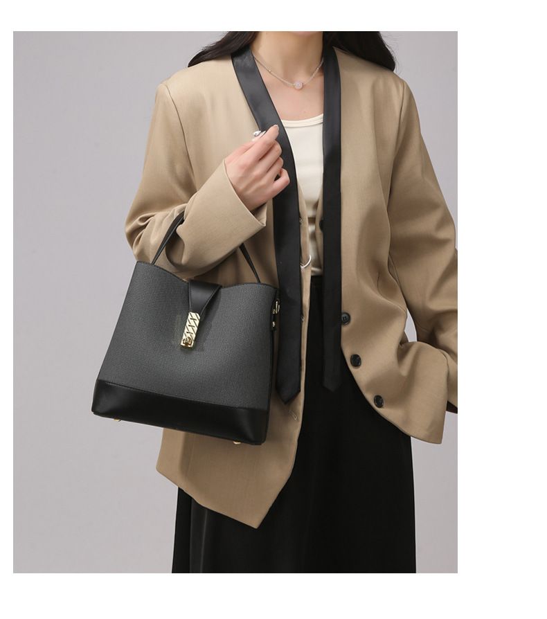 Borsa a secchiello da donna alla moda - Elegante borsa a spalla e a tracolla con più tasche per l'uso quotidiano (nero, beige, blu navy, marrone, rosa)_voghion.com
