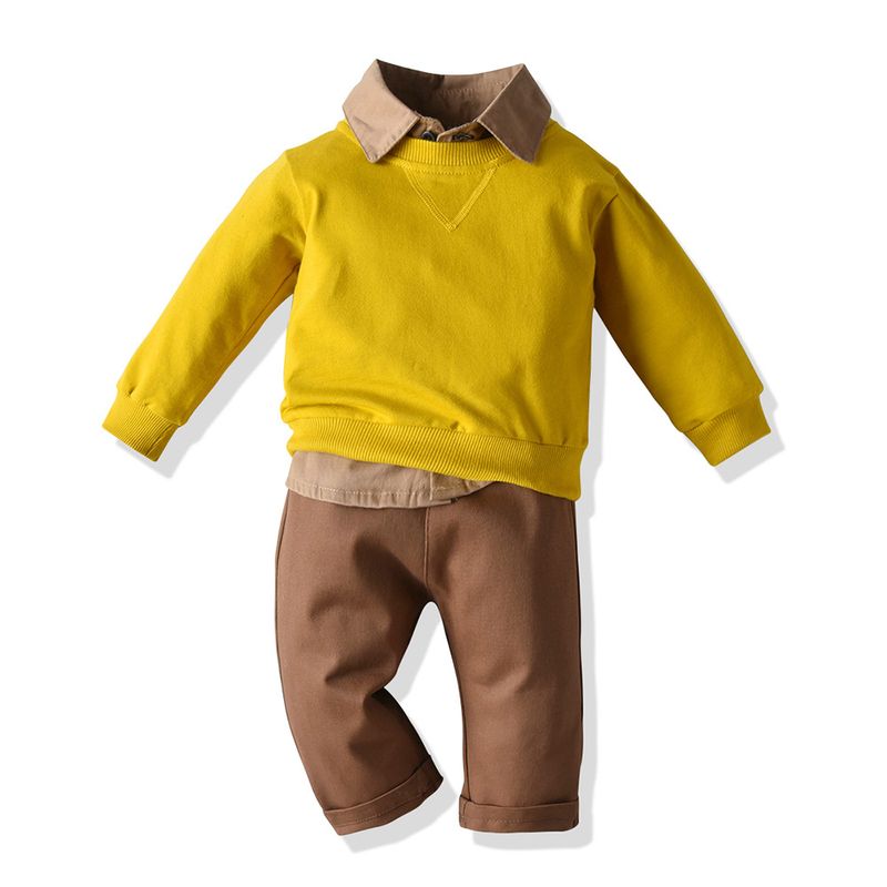 Kid's Clothing autumn and winter new children's clothing children's pullover sweater shirt with British trousers three piece suit Boy set_voghion.com