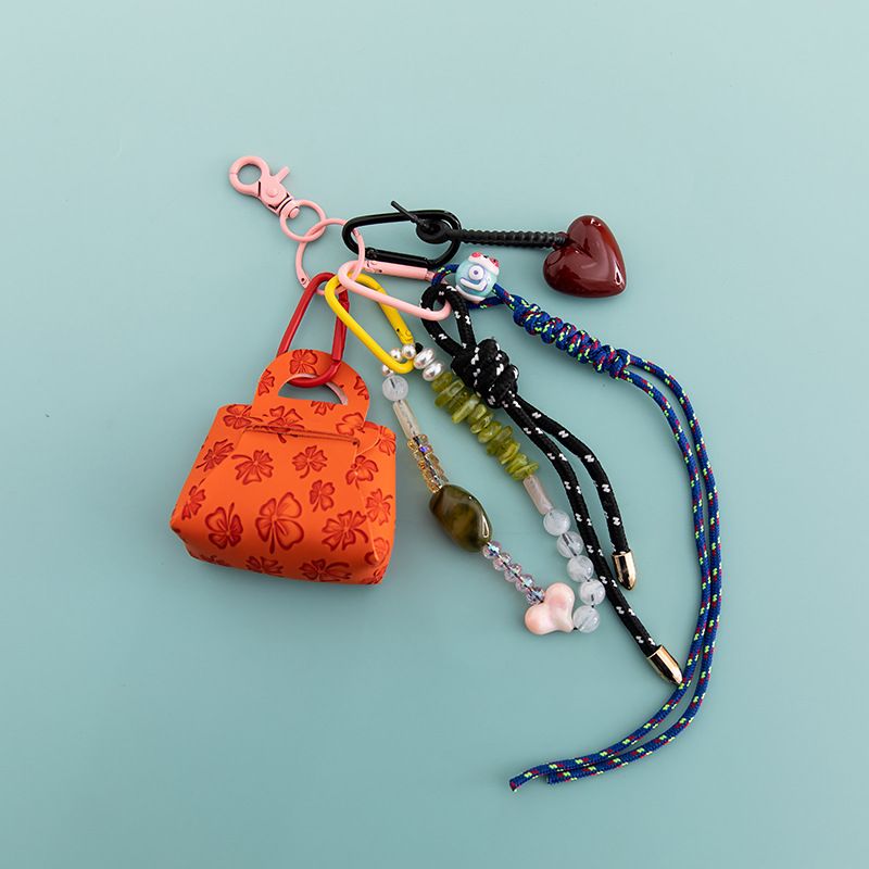 PU Leather Coin Purse Bag Pendant Beaded Crystal Keychain Miu Style Braided Rope Hanging Decoration_voghion.com