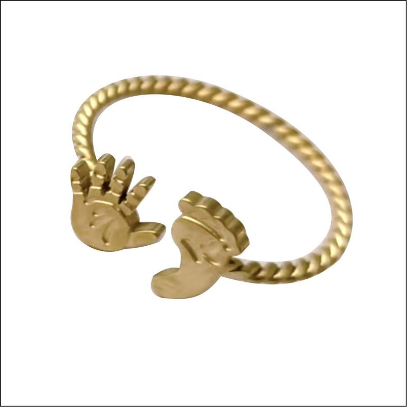 2023 New Cute Little Foot Palm Creative Simple Adjustable Open Ring For Women Personalized Jewelry_voghion.com
