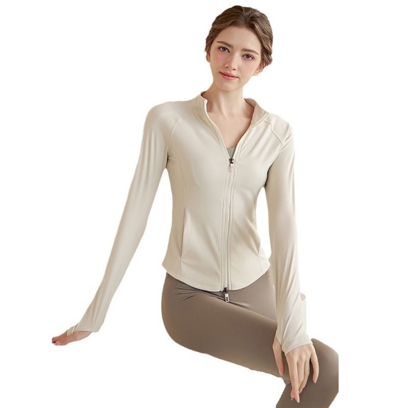Giacca da yoga con colletto rialzato e doppia cerniera vvcx 2025s da donna, a maniche lunghe, vestibilità aderente, per corsa, ciclismo, autunno e inverno._voghion.com