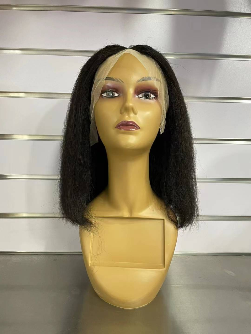 Yaki Bob perruque perruques de cheveux humains pour les femmes noires crépus droite 13x4 dentelle frontale perruque 13x5x2 partie dentelle perruque pré plumée doux Yaki perruque_voghion.com