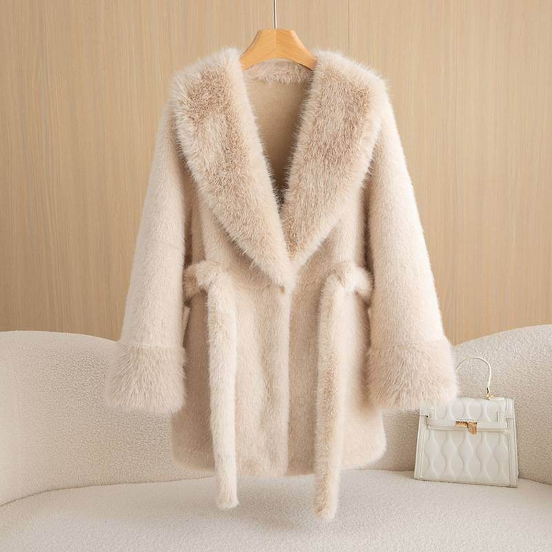 Γυναικεία Ρούχα Golden Mink Velvet Winter Fur Νέο γυναικείο λεπτό παλτό με μεσαίο και μακρύ στυλ κομψό μόδας_voghion.com