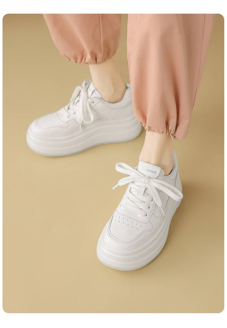 cameido Women's Thick - Soled White Sneakers, Spring 2025 Platform Casual Shoes, Elevating Lace - Up Slip - On Shoes For Women_voghion.com