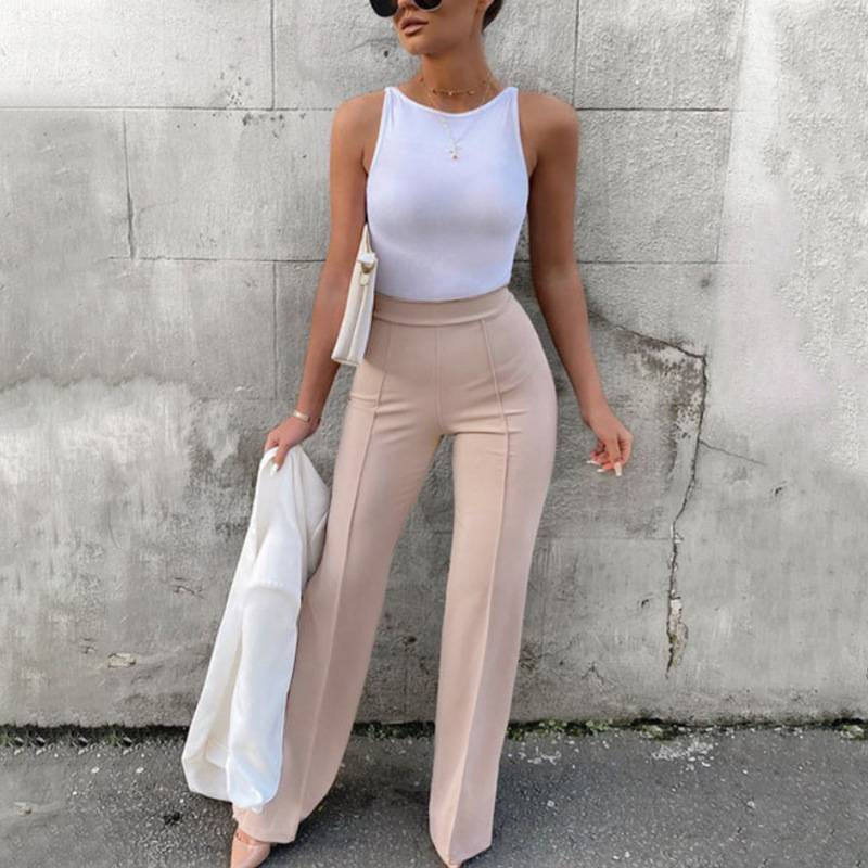 Women's Slim Bell-Bottoms Trousers Trendy Spring Autumn Pants Office Lady Solid Color Flared Trousers_voghion.com