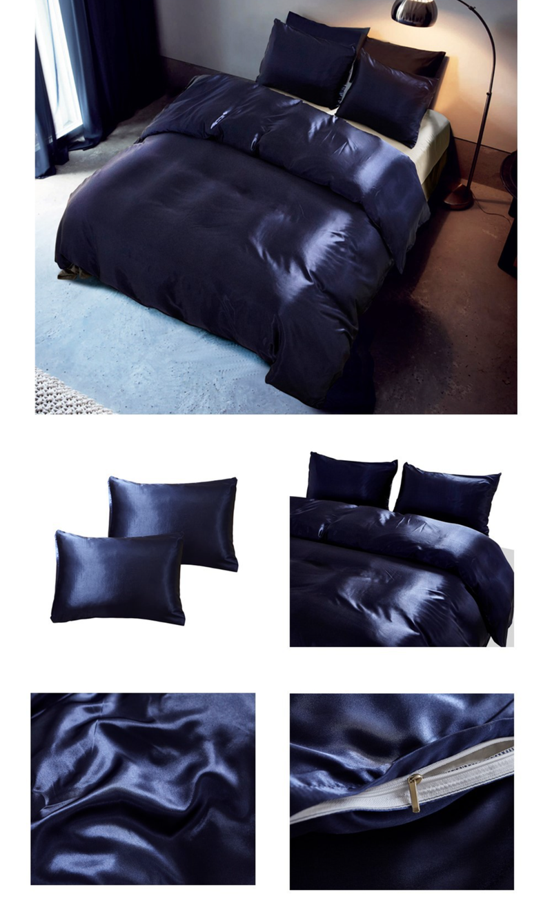 Satijnen dekbedovertrek Queen Size, luxe zijdeachtige kristalroze Queen dekbedovertrekset, 3-delige, ultrazachte en ademende beddengoedset en 2 kussenslopen_voghion.com