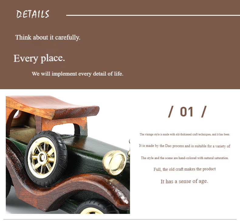 Fashion Retro Wooden Car 8 Inch Creative Home Desktop Ornaments Car Decoration Model Ornaments Manufacturers Wholesale_voghion.com