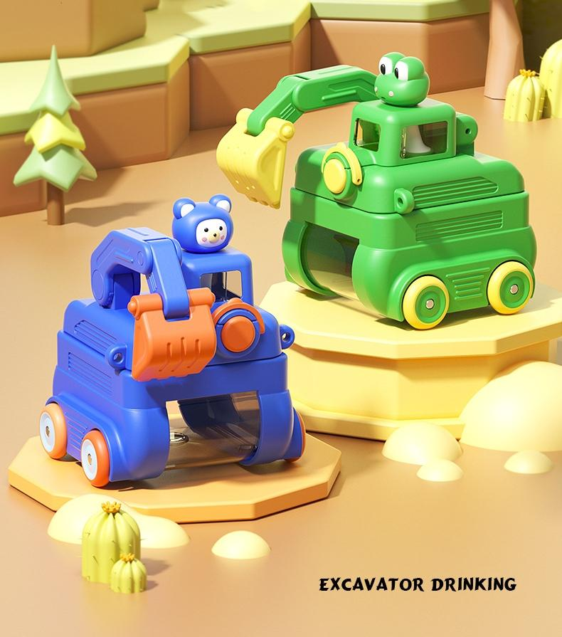 Fun Children's Toy Water Bottle, Creative Excavator Straw Cup, Toy Car Water Cup - Can Drink Water And Have Fun, Water Bottle For Children_voghion.com