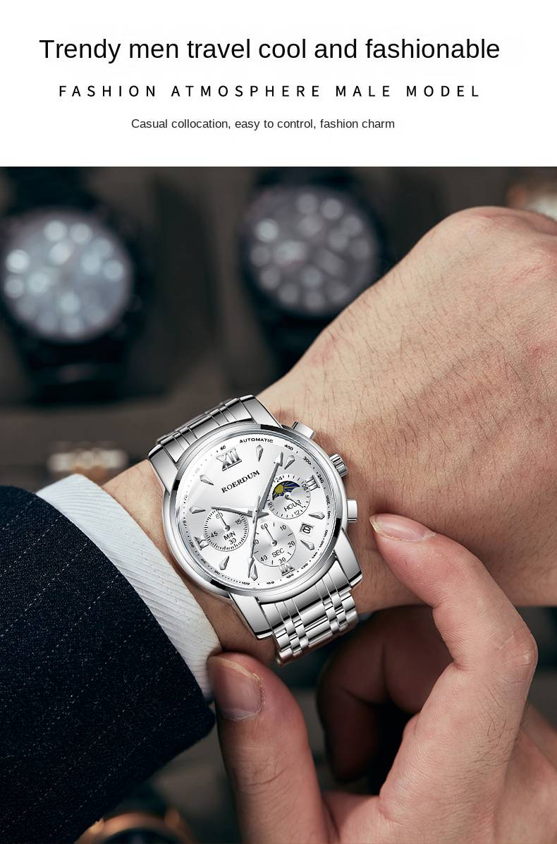 ROERDUM Cool Play Series - Quartz Movement, Stainless Steel Bracelet, Silver Dial, Casual & Stylish Men's Watch_voghion.com
