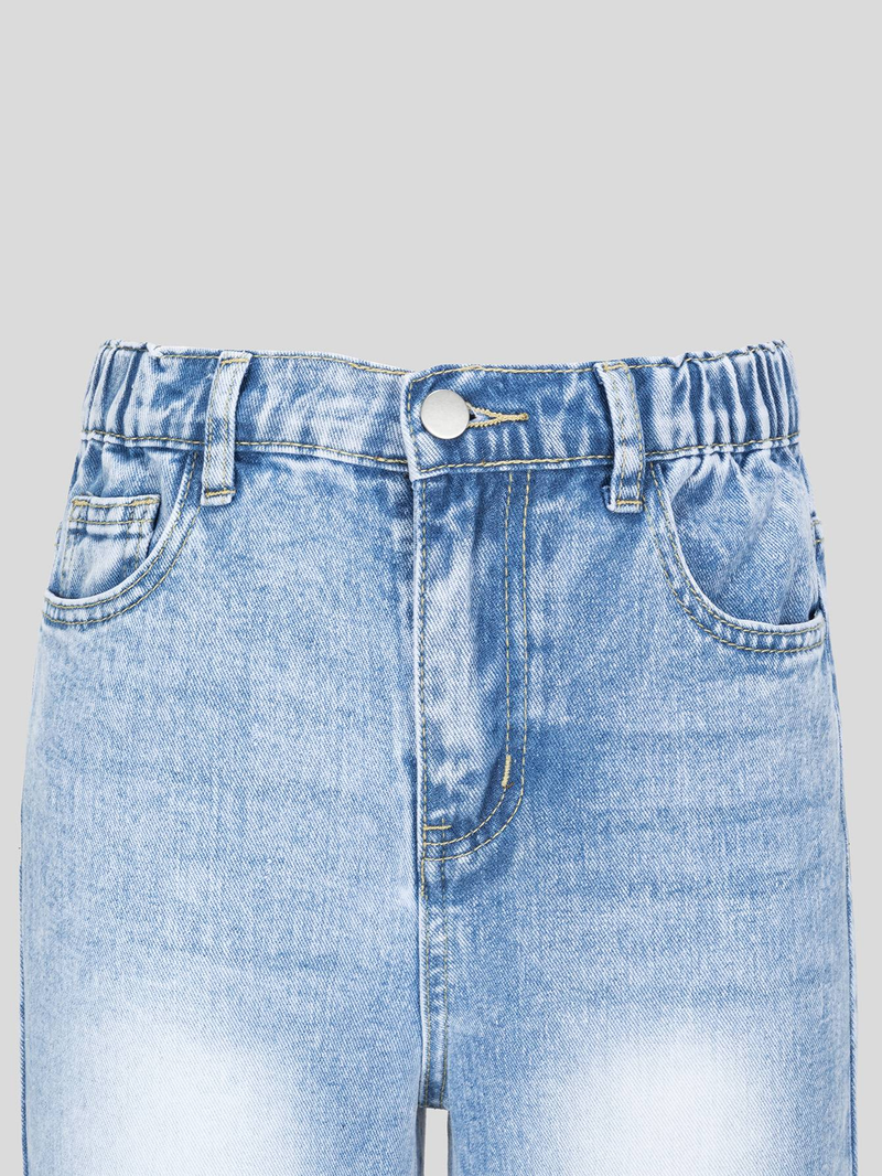 Meisjes lichtblauwe denim gewassen casual eenvoudig veelzijdig geschikt voor dagelijks reizen college casual losse versie stof comfortabele denim broek_voghion.com