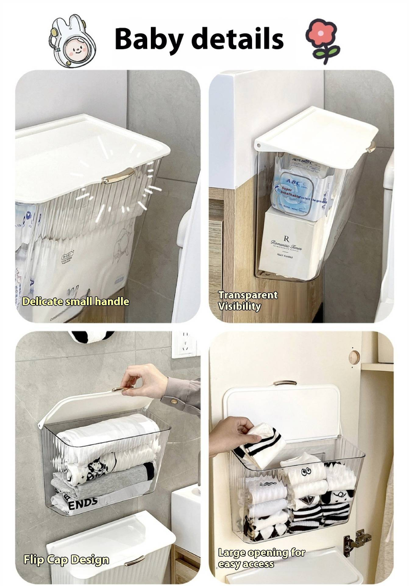Wandmontierter Toiletten-Organizer – Transparente/weiße PP-Aufbewahrungsbox für Damenbinden und Kosmetika (Modernes, minimalistisches, platzsparendes Badezimmerregal)_voghion.com
