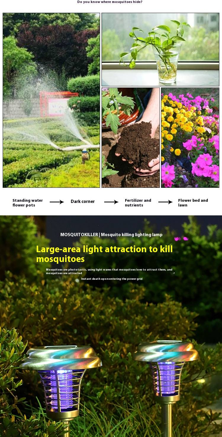 Solarbetriebene Mückenvernichterlampe – Wasserdichter LED-Insektenvernichter für den Außenbereich für Garten, Terrasse, Hof und Zuhause_voghion.com