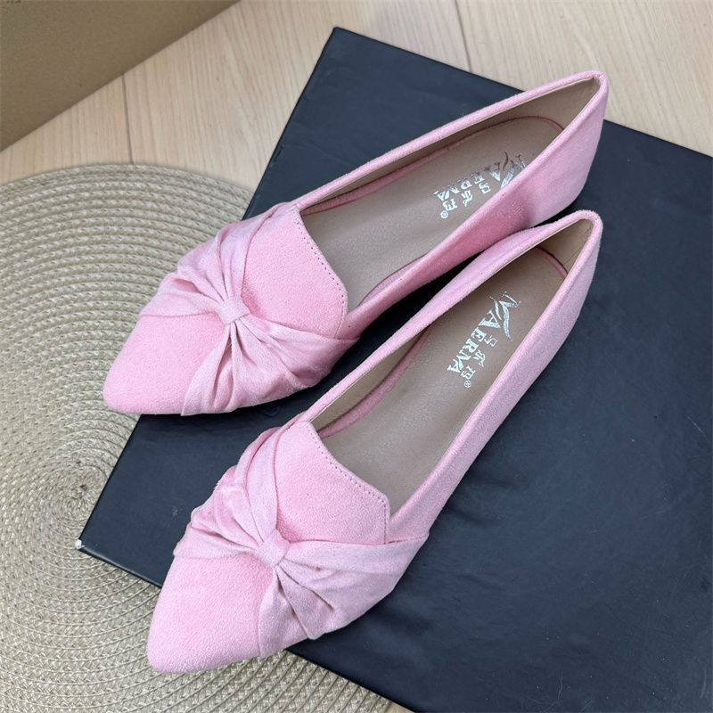 Damen-Ballerinas, schicke, einfarbige, wildlederähnliche Ballerinas für Mädchen: Spitz zulaufendes Design mit Knotendetail für vielseitigen Tragekomfort, Größe 33–44_voghion.com