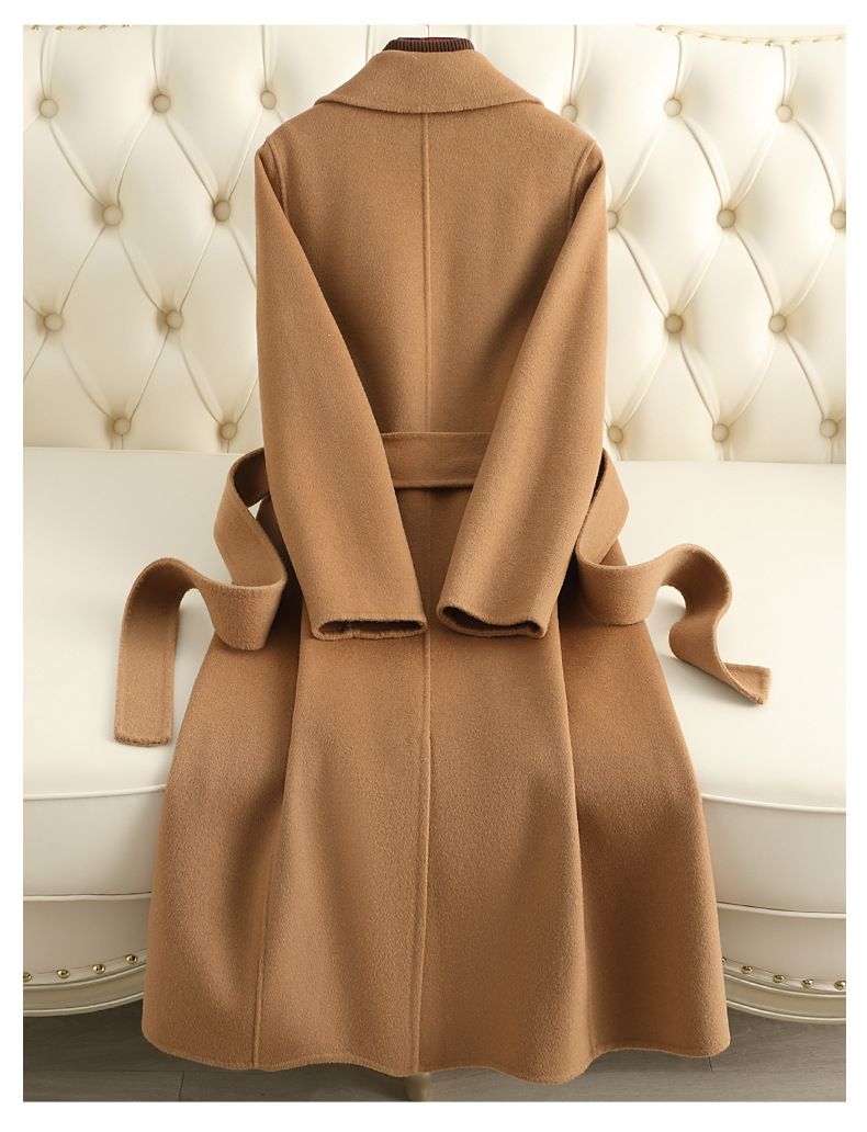 Elegant Double-Faced Wool Coat For Women – Slim Fit Long Trench Coat In Brick Red, Green, Black, Camel & Red_voghion.com