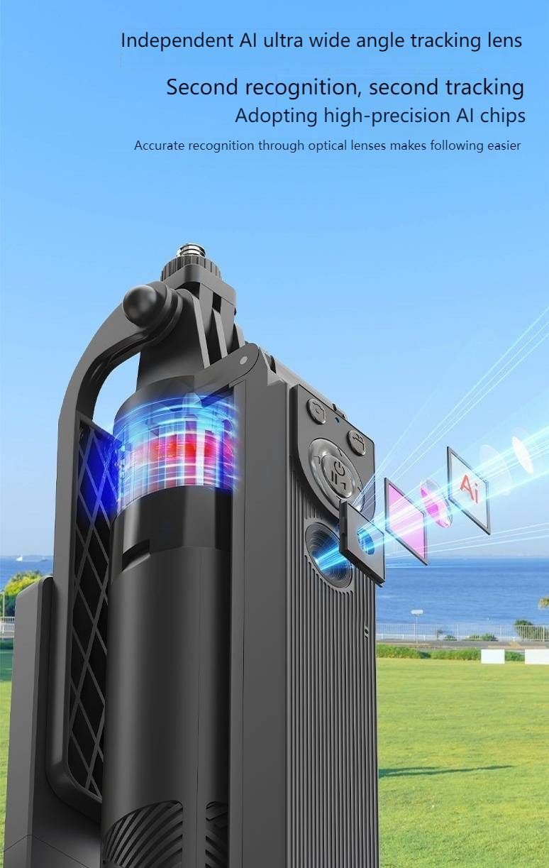 Palo de selfie con IA, seguimiento facial y rotación de 360°, control remoto Bluetooth y trípode antigolpes para transmisión en vivo y vlogs (extensible hasta 1,8 m)_voghion.com